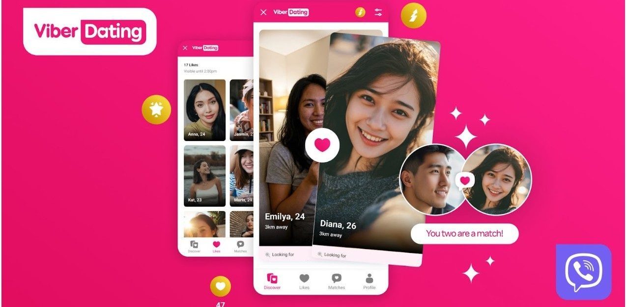 Viber Dating app showing dating profiles, likes and matches